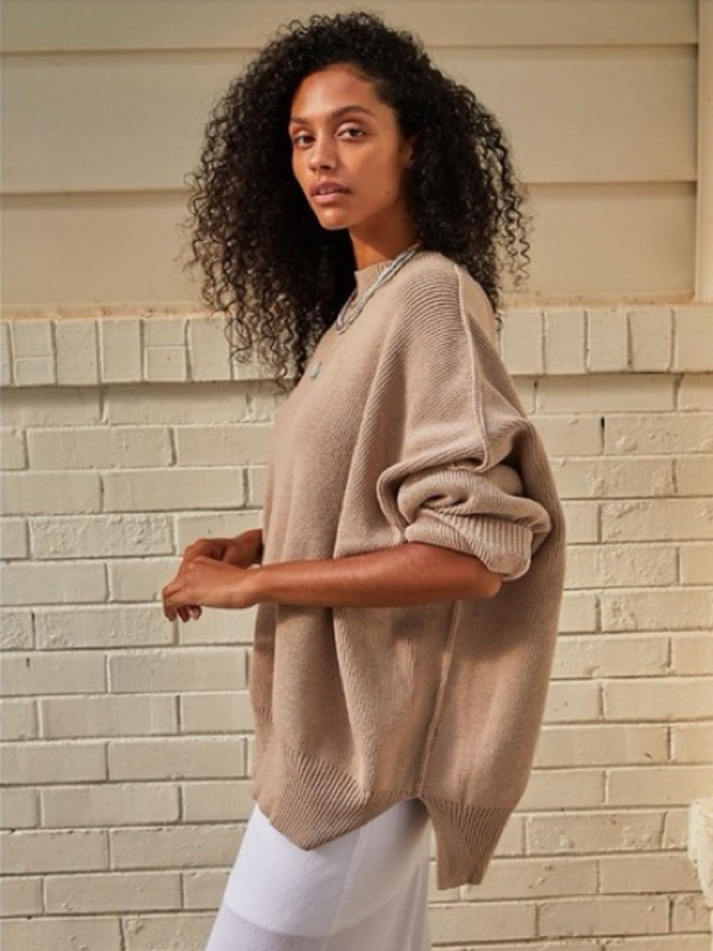 Free People Easy Street Knit Tunic Small Tan Brown Ribbed Long Sleeve Sweater